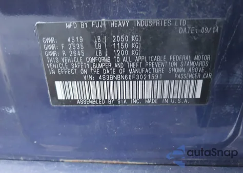 2015 Subaru Legacy 2.5I Limited из США, поврежденный, VIN 4S3BNBN66F3021591